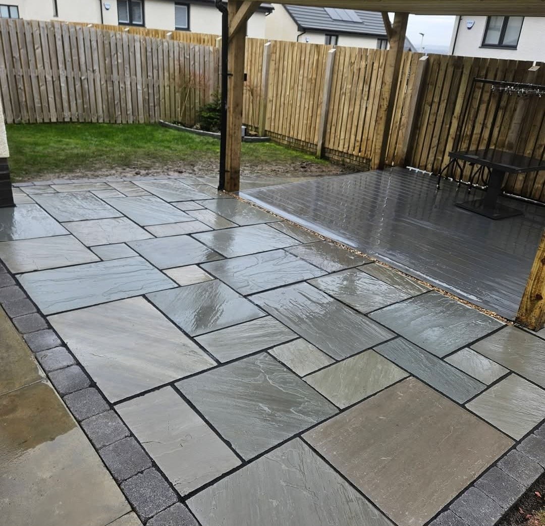 Indian sandstone patio with decking